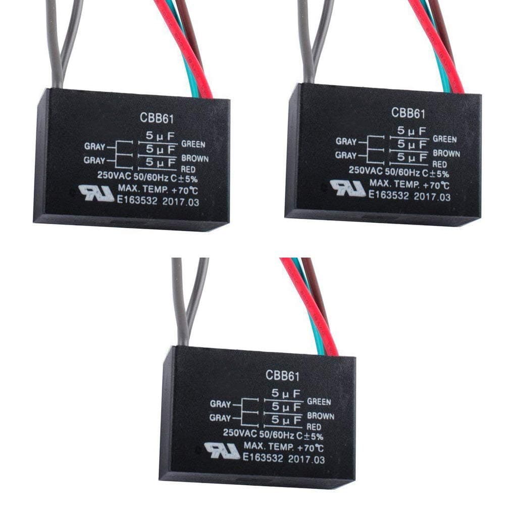 3 Pcs 5 Wire Ceiling Fan CBB61 Capacitor for New TECH 5+5+5uf 50/60Hz 250VAC