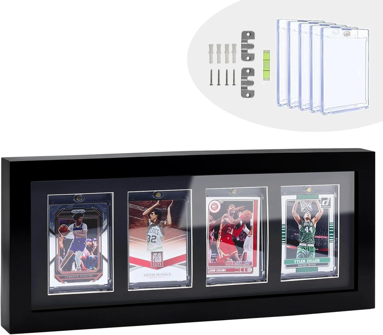 LIUYALO 4Grids Trading Cards Display Frame, 100% Solid Wood Frame with 4 Pieces Magnetic Card Holder for Football, Basketball, Hockey Collector Cards(Standard Cards, Black)
