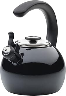 Circulon Enamel On Steel Whistling Tea Kettle | Hot Water Kettle with Heat-Resistant Phenolic Grip, 1.9 Liters | Gas stovetop and Induction Compatible, Black