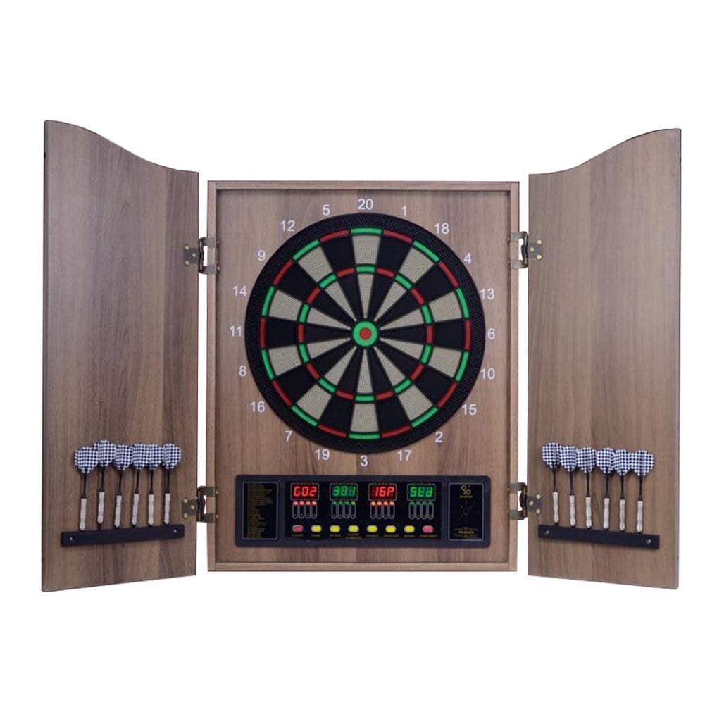 DPPAN Electronic Dartboard with Wood Cabinet, 4 LCD Display Automatic Countup, 27 Games 243 Options for 16 Players