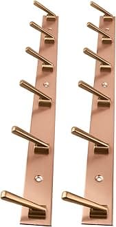DOCOSS-Pack of 2-Deluxe Rose Gold 6 Pin Metal Cloth Wall Hanger for Clothes Door Hangers Cloth Hook Bathroom Hooks Rail for Hanging Towel,Bathroom Accessories