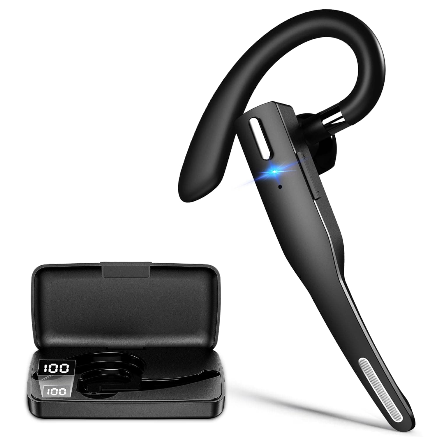 EUQQBluetooth 5.1 Technology Headset, CVC8.0 Noise Wireless Headset with Mic, Flexible Earhook Design Bluetooth Headset, Driving Headset with 500mAh Charging Case,60 Hors Playtime Bluetooth Earpiece