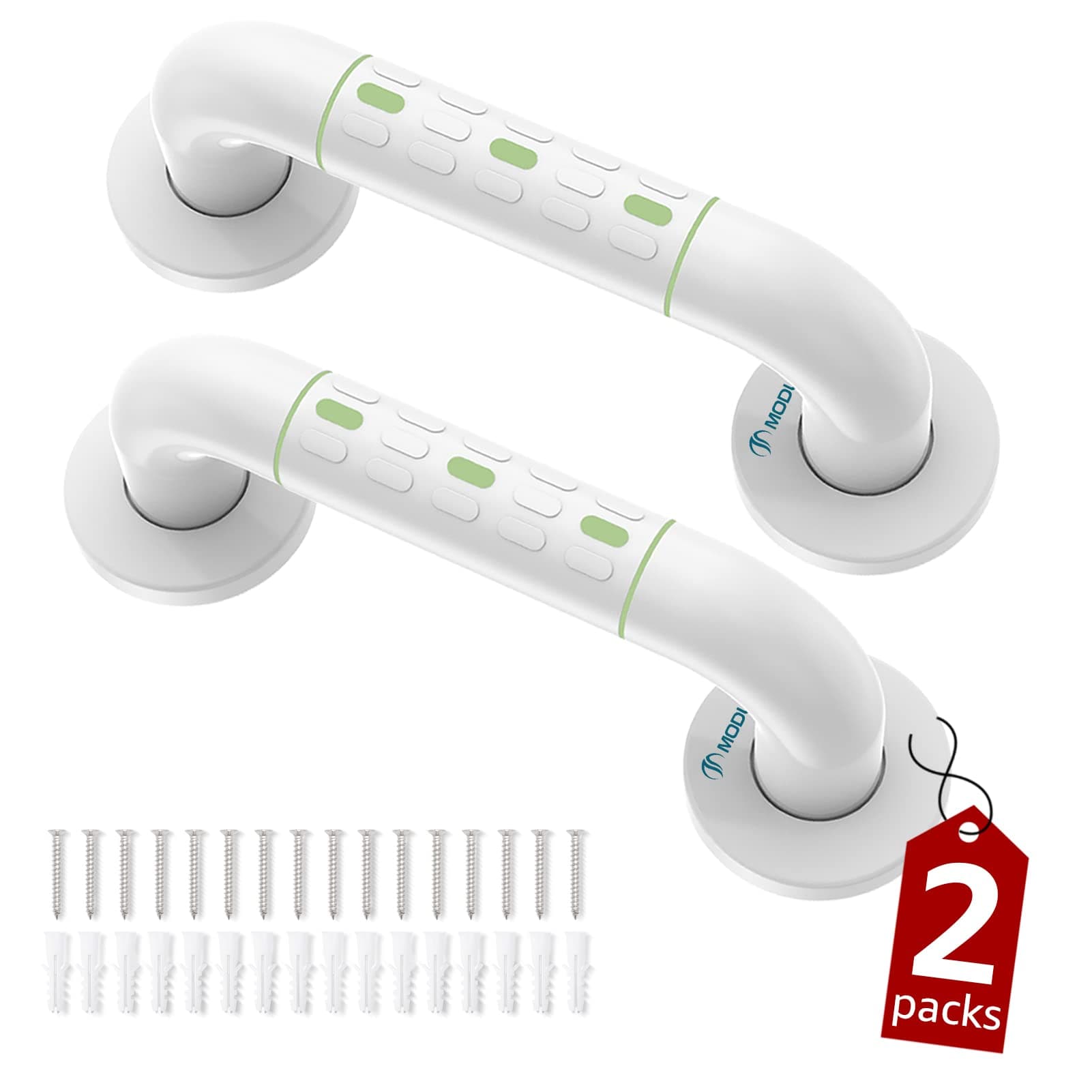 2 Pack Shower Grab Bar with Plastic-Plated Finish, Stainless Steel Shower Grab Bars for Seniors, Luminous Circles and Cover Flange, Bathroom Handicap Handrails