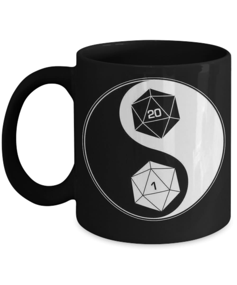 Tabletop Gaming Ying Yang D20 Dice Black Ceramic Coffee Mug - Great Gift Idea for Nerds and Geeks