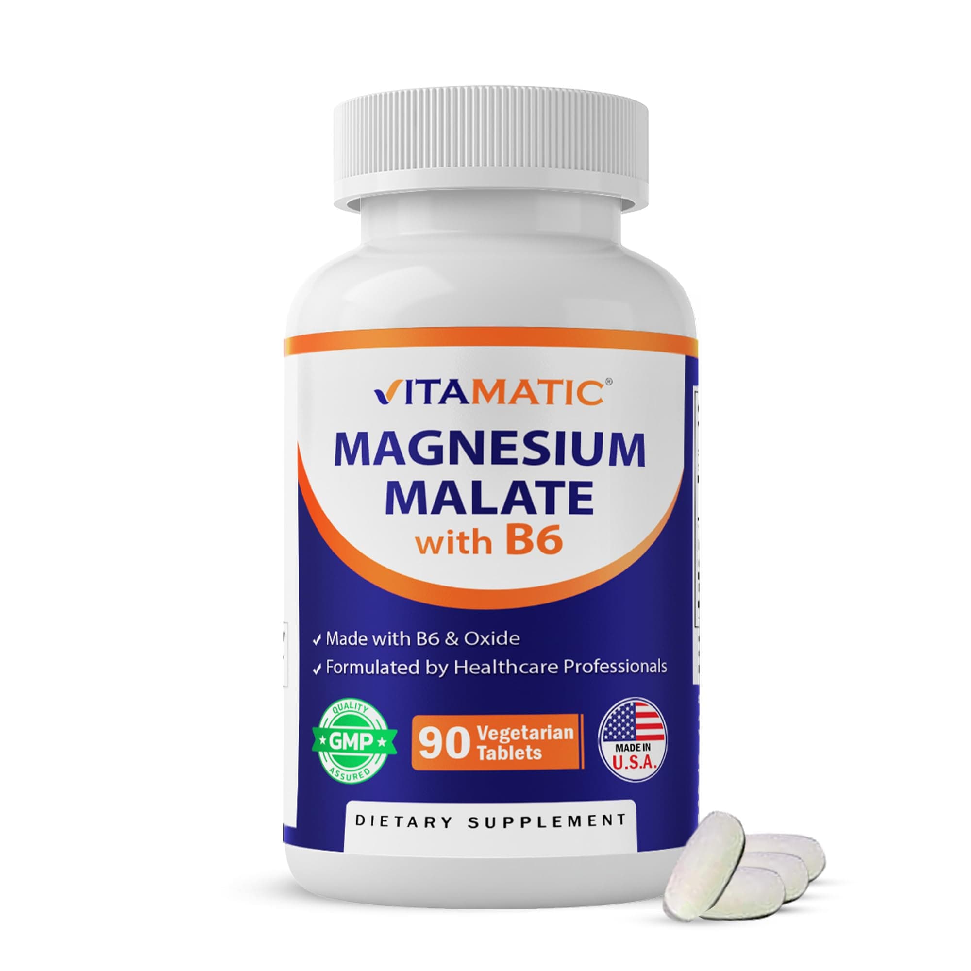 Magnesium Malate 2000mg per Serving - 90 Vegetarian Tablets - Added B6 for Maximum Absorption - Supports Muscle, Joint, and Heart Health* (1 Bottle, Unflavored)
