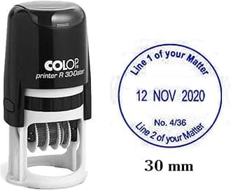 Self Inking COLOP R30 Round Custom Rubber Stamp with Date Personalized Office Stamper - Dater Stamp - Blue Ink