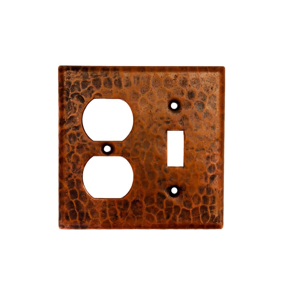 Premier Copper ProductsSCOT Copper Combination Switch Plate with Two Hole Outlet and Single Toggle Switch, Oil Rubbed Bronze