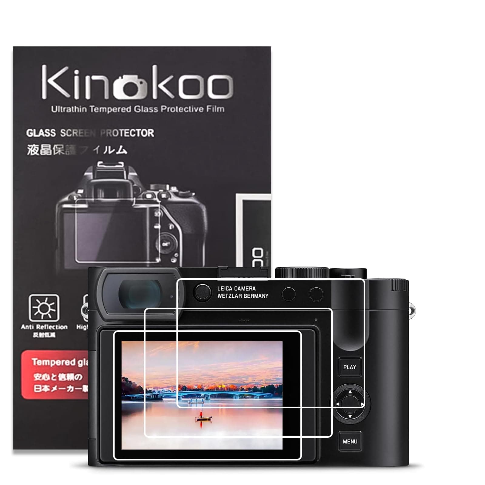kinokoo Screen Protector for Leica Q3 Q2 Camera, 0.25 mm 9H Hardness Tempered Glass Film with High Clarity for Lecia Q2/Q3 LCD Screen Accessories- Anti-Scratch & Easy Installation (3 packs)