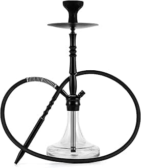 Kitosun Glass Hookah Complete Set with Everything - Stainless Steel Hookah Down Stem with Diffuser Washable Silicone Hose Rubber Shisha Bowl Metal Charcoal Holder Tongs Purge ready to go,Easy pull