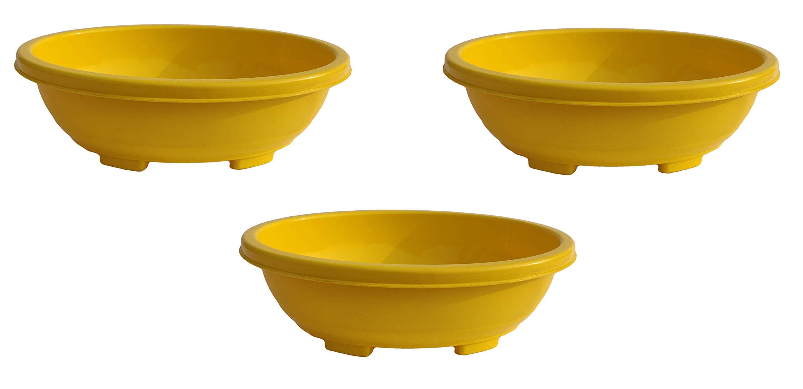 TRUPHE Oval Shaped UV Treated Plastic Flower Pot - Set of 3 | Yellow | 12 Inches | Ideal for Bonsai Indoor/Outdoor Live Plants