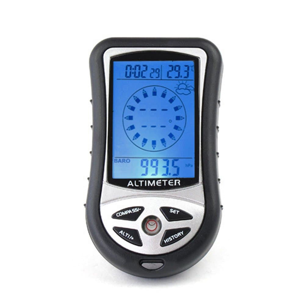 Efanr 8 in 1 Digital Altimeter Hand-held Multifunction Meter Compass Electronic Altiemeter Barometer Thrometer Weather Forecast History Clock Calendar LCD Backlight for Outdoor Hiking Hunting Camping