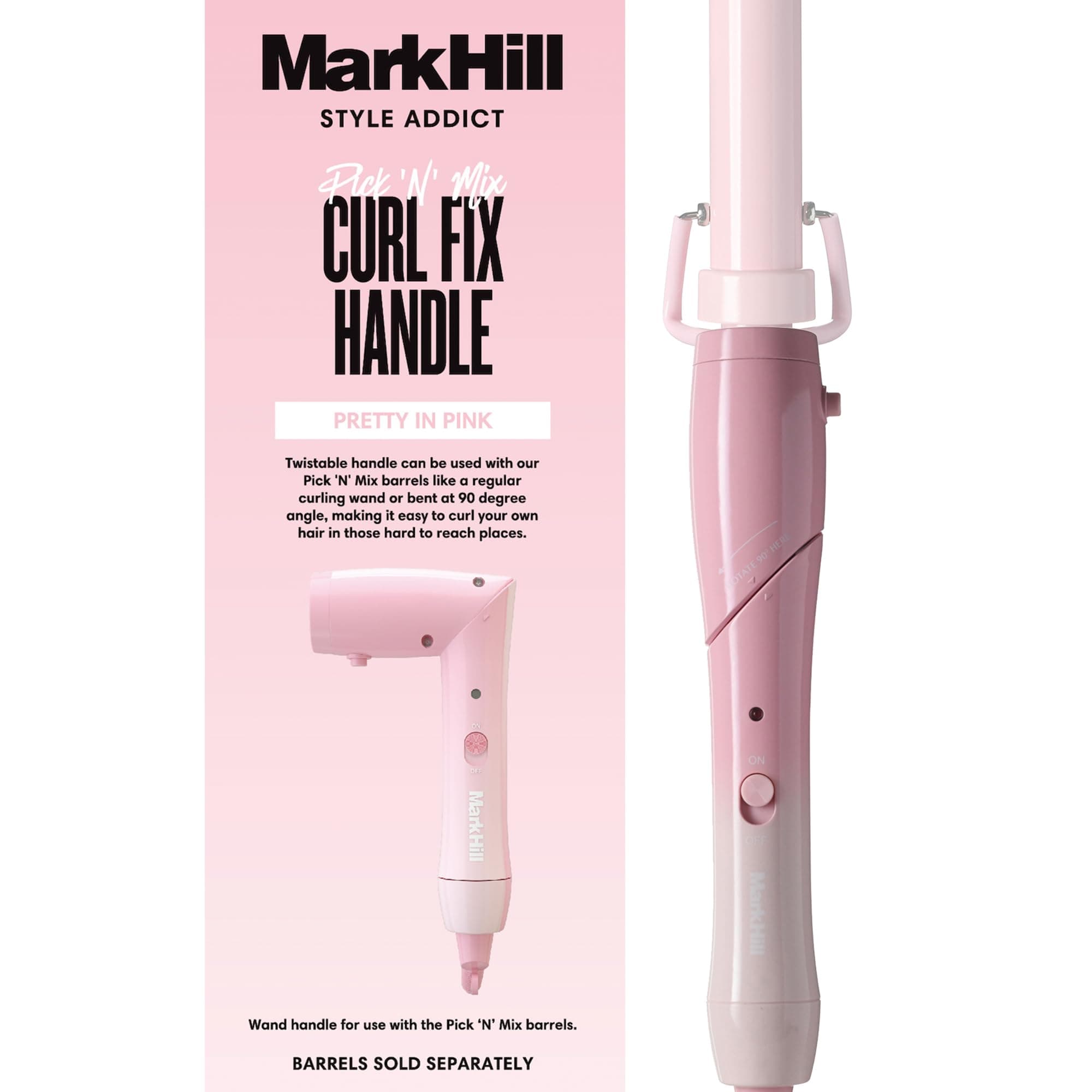 Mark Hill Pick 'n' Mix Interchangeable Curling Wand - Curl Fix Handle - Pink