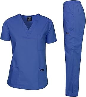 Dagacci Scrubs Medical Uniform Women and Man Scrubs Set Medical Scrubs Top and Pants, Royal Blue, Medium