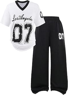 SOLY HUX Girl's Jersey Shirt 2 Piece Athletic Outfits Oversized Tee and Sweatpants Suit Pant Sets for Teen Girls