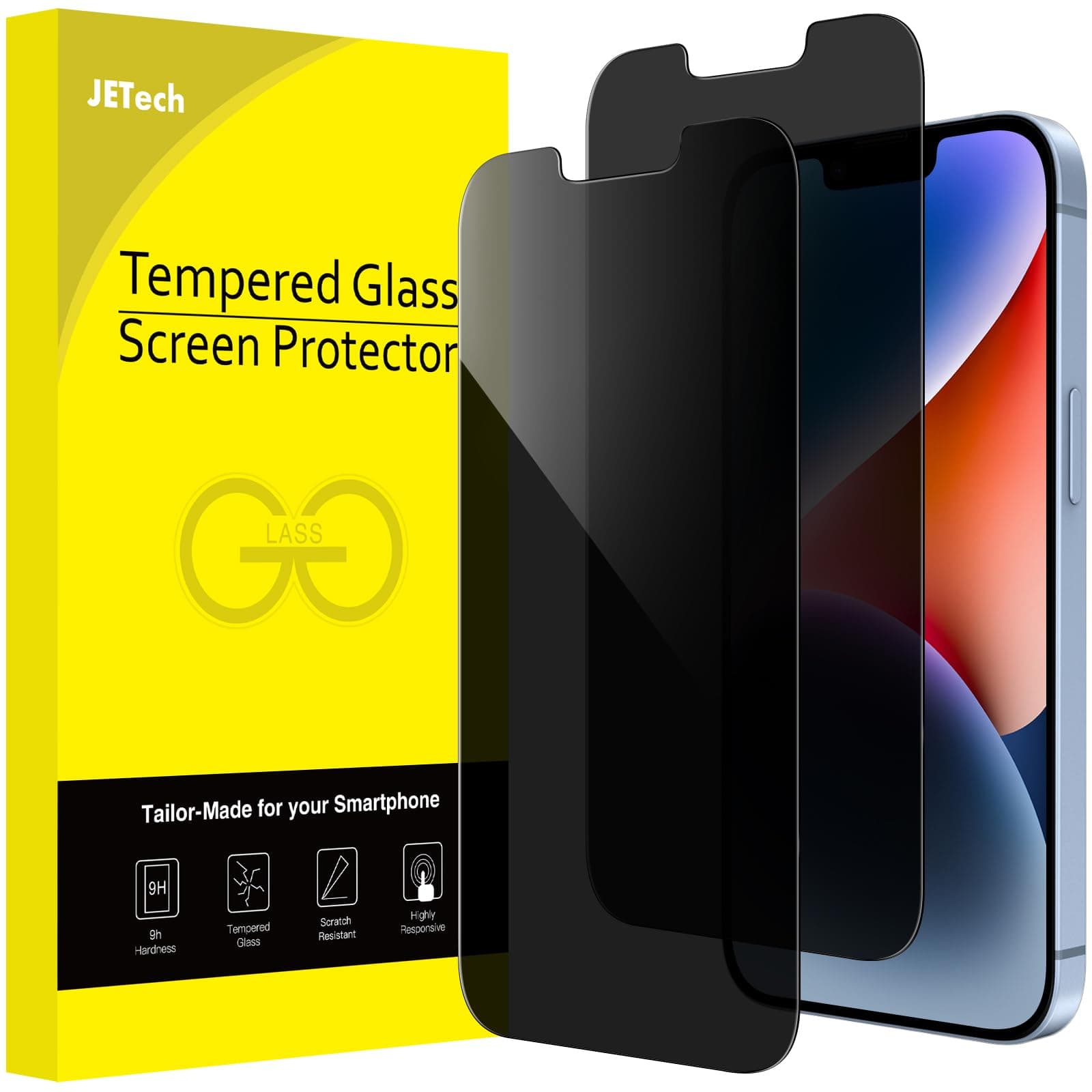 JETech Privacy Screen Protector for iPhone 14 Plus 6.7-Inch, Anti Spy Tempered Glass Film, 2-Pack