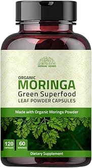 Organic Moringa Capsules 120 Capsules 1000mg – Metabolism, & Immune Support Nutrient-Rich superfood | Non GMO and Gluten Free