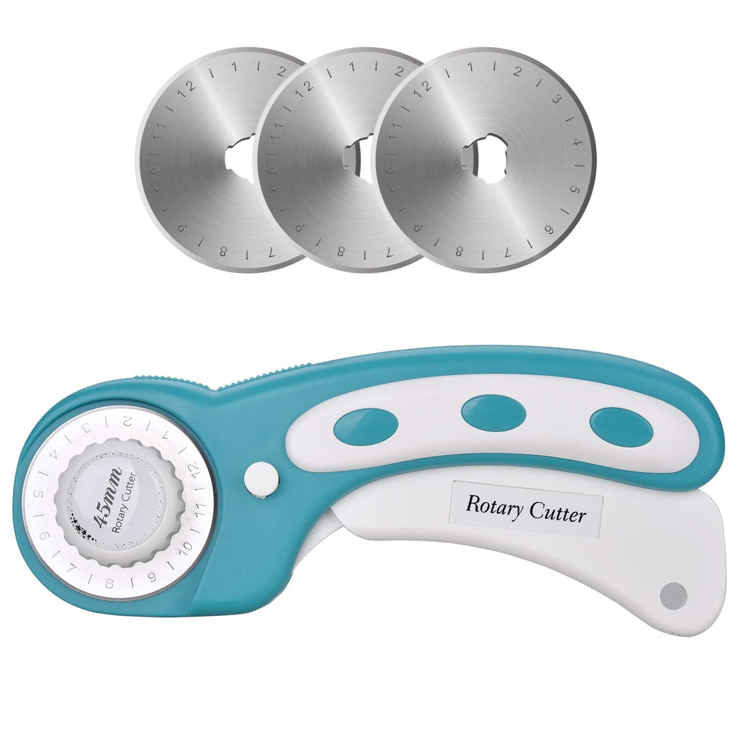 45mm Rotary Cutter Set Handle Rolling Cutter with 3 Extra Blades and Safety Lock, Sewing Accessories and Supplies for Cutting Fabric Paper Leather Scrapbooking Quilting(Left & Right Hand)