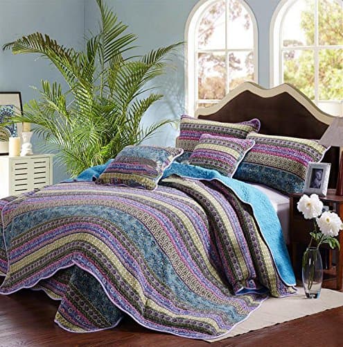 Striped Jacquard Style 2-Piece Patchwork Bedspread Quilt Sets 100% Cotton Twin
