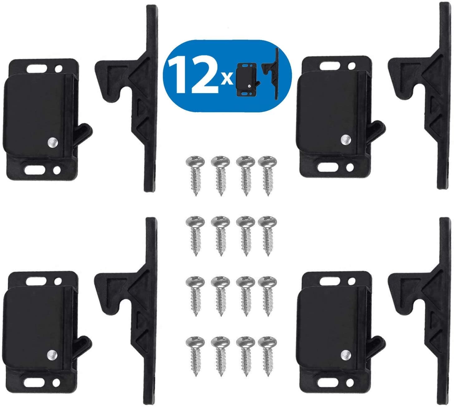 12 Pack Grabber Catches 10 LB Pull Force Cabinet Doors Push to Close Latch RV Drawer Latches and Catches Hardware Baby Proof for Camper, Home, Kitchen, Bathroom, Office