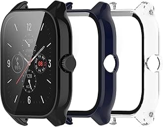 Compatible for Amazfit GTS 4 Watch Case. Scratch-Resistant Protective Case Cover PC Case with HD Tempered Glass Screen Protector for Amazfit GTS 4 GTS4 Case (3 Pack B)