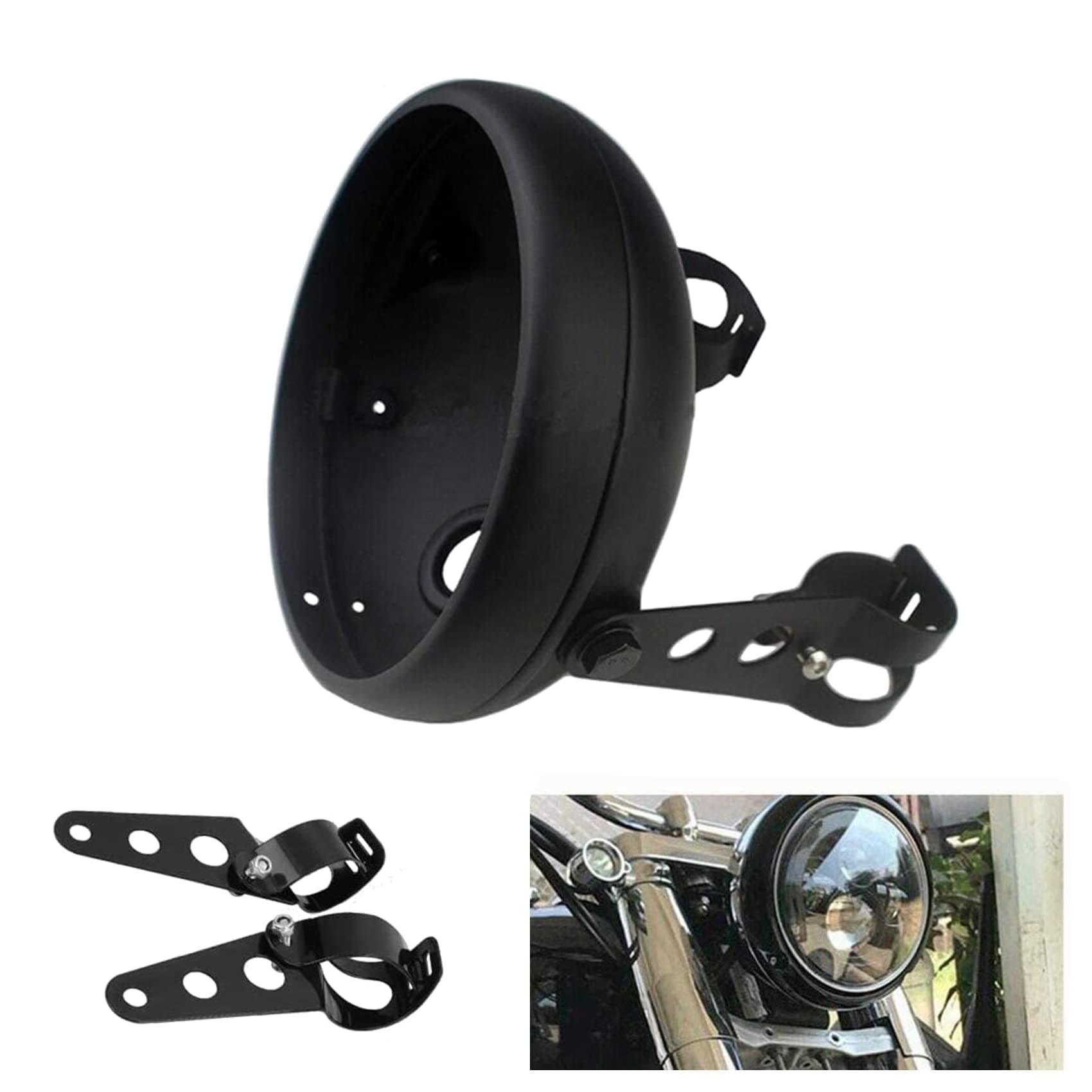 7 Inch Motorcycle Headlight Housing Bracket Headlamp Shell 7" LED Headlight Bucket Mount for Harley Suzuki Chopper Cafe Racer Bobbe Aprilia Matte Black Motorbike Headlight Bucket