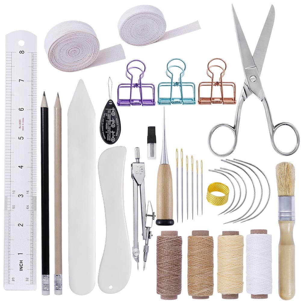 BUTUZE MIUSIE 32 Pieces Hand Bookbinding Tools,Practical Bookbinding Kit for Beginners,Complete Bookbinding Tool Kit with Bookbinding Waxed Thread,Bookbinding Needles for Paper Bookbinding