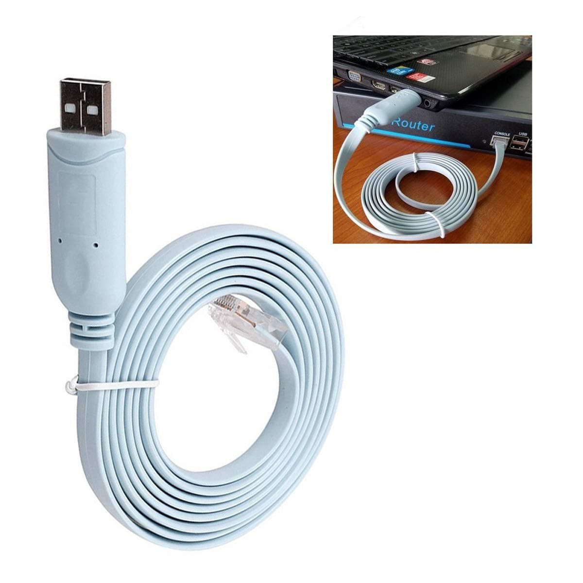 USB Console Cable with FTDI Chip, USB to RJ45 Console, 1.8 m / 6 ft Cisco USB Console Cable, Cisco Console Cable, USB Rollover for Windows/Linux/MAC/Vista (Blue)