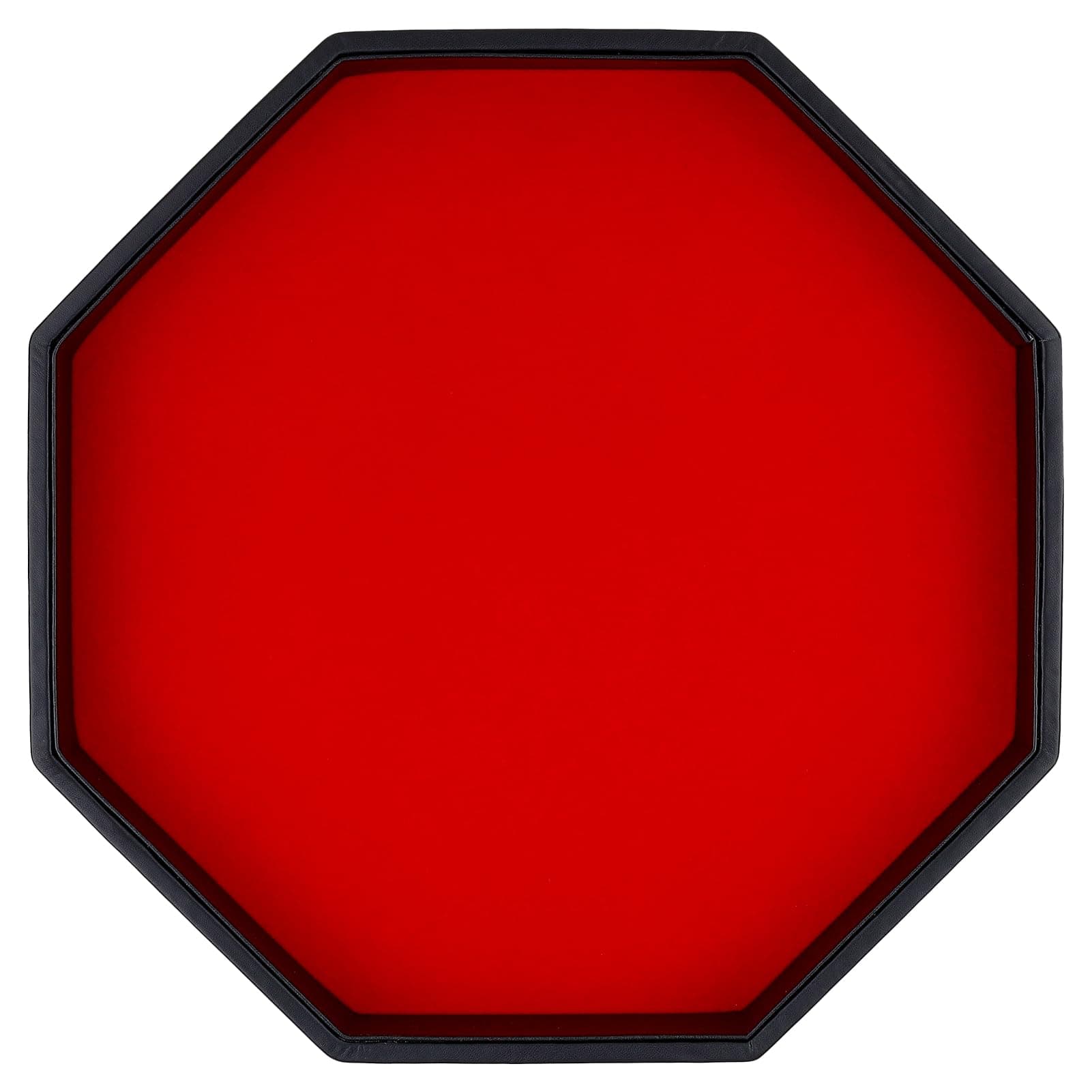 Dice Rolling Tray, Felt Lined PU Leather Octagon Dice Tray for Dungeon Crawler Games, Red