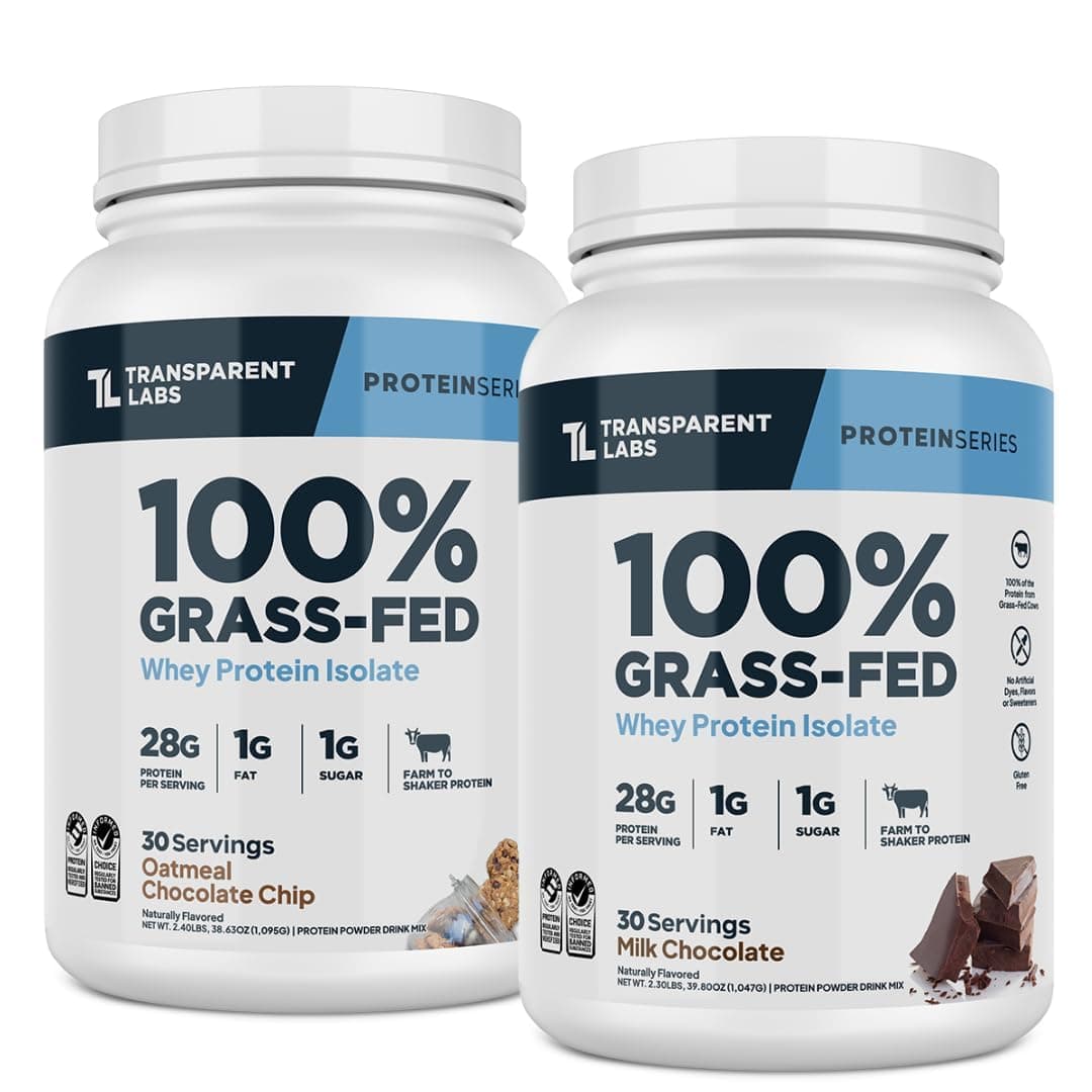 Grass-Fed Whey Protein Isolate (30 Servings, Milk Chocolate) & Grass-Fed Whey Protein Isolate (30 Servings, Oatmeal Chocolate Chip Cookie)