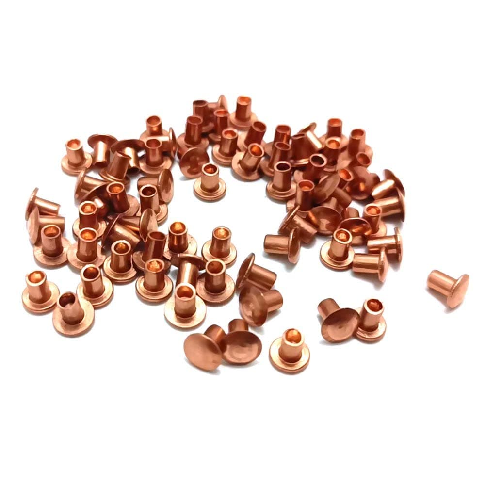 Metal Elements Copper 4mm Long Hollow Rivets 3mm Diameter (100)