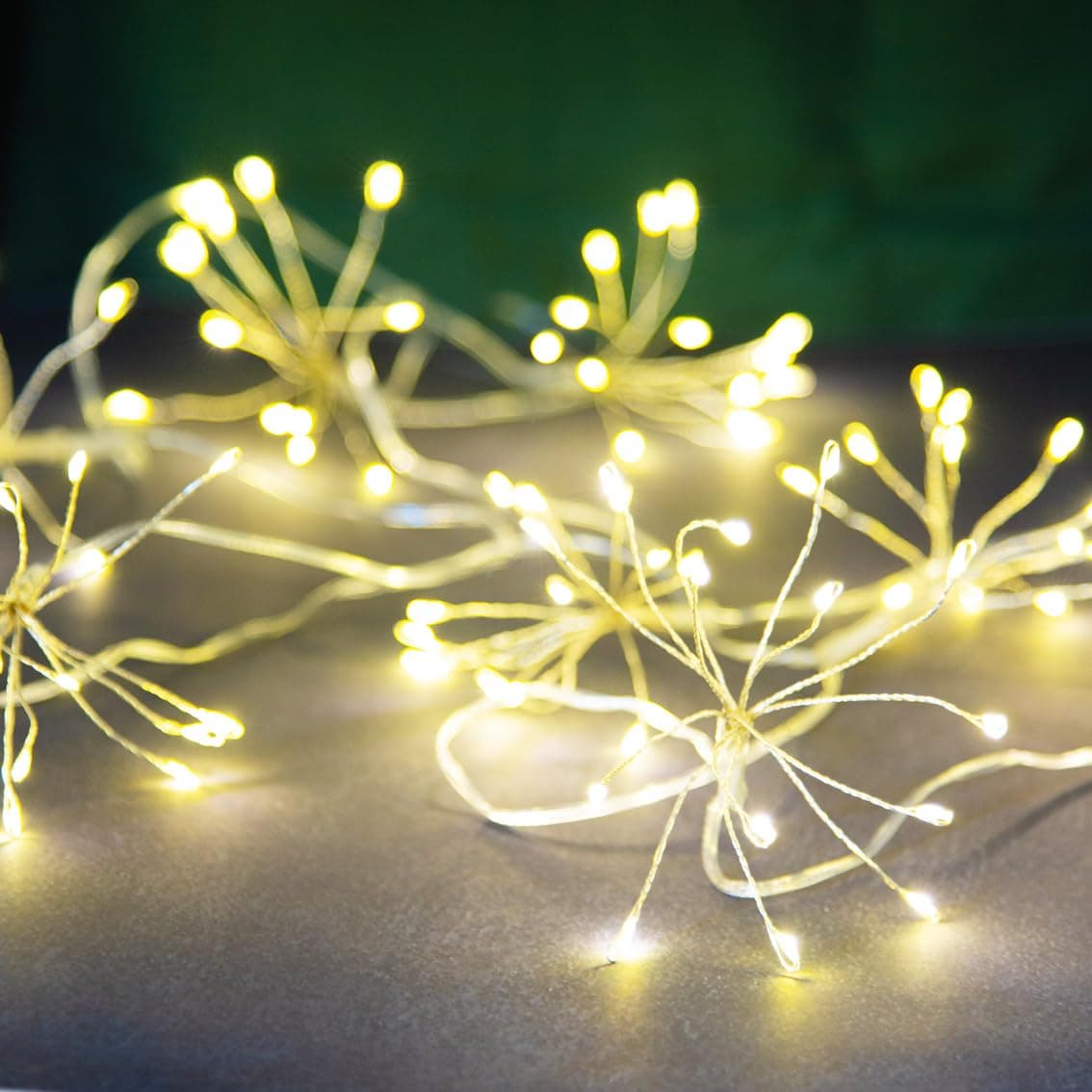 Talking Tables Allium Starburst Lights Battery Operated | 2m LED String Lights for Indoor | Cluster Star Burst Firework Lights for Christmas, Bedroom Decorations, Wedding, Silver