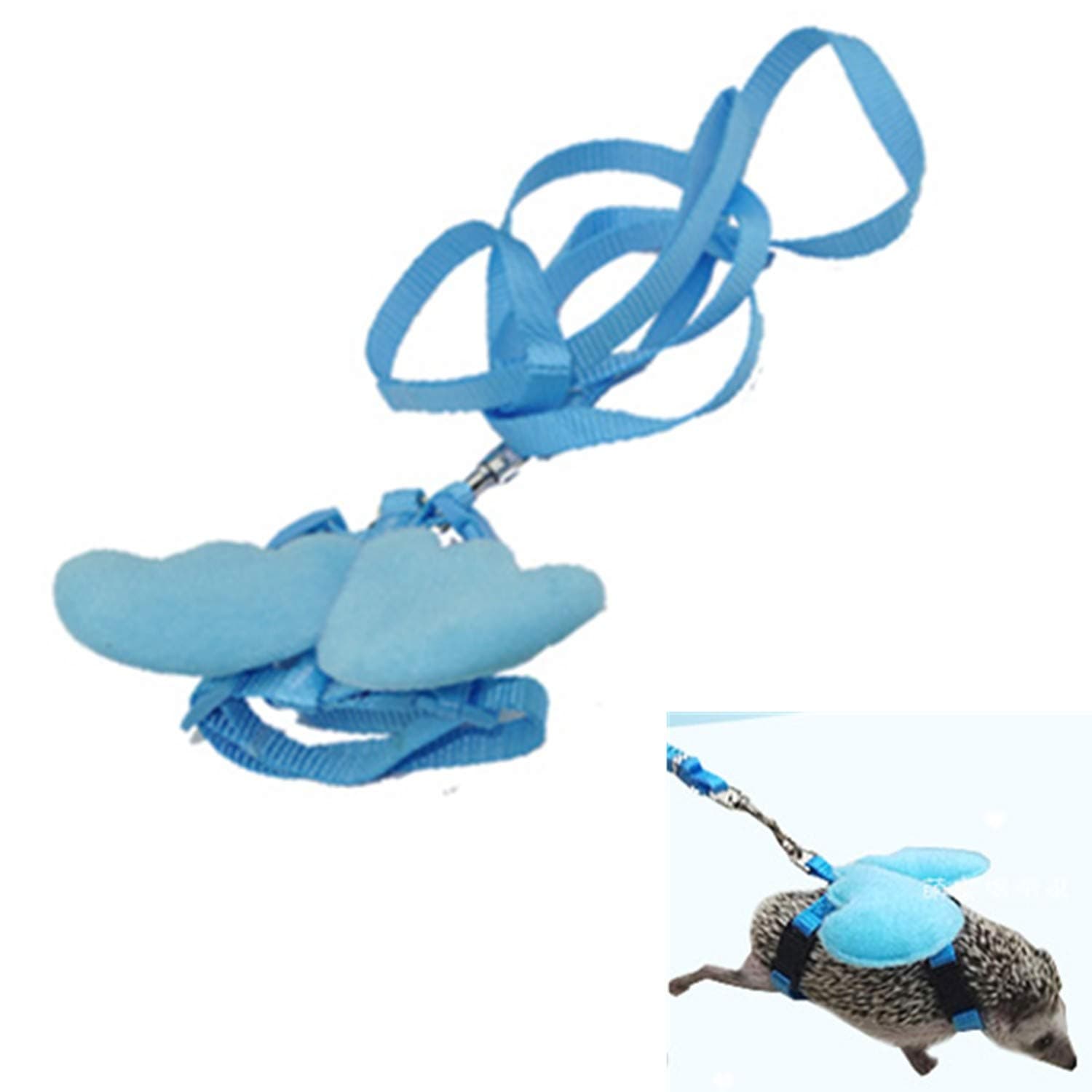 Lazynice African Mini Hedgehog Harness Angel Wing Nylon String Adjustable Training Playing Traction Rope Small Animal Outdoor Play (Sky Blue)