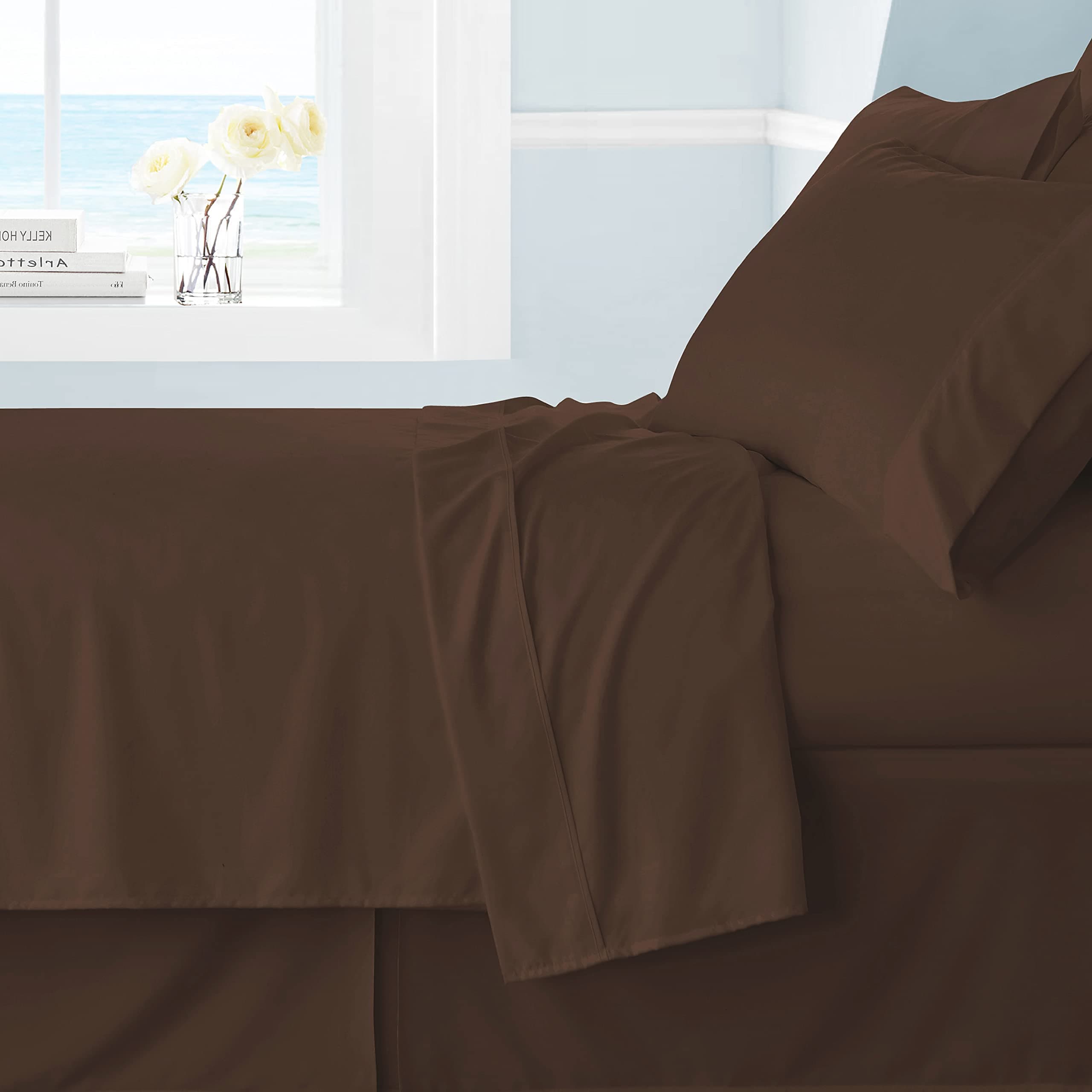 Cathay HomeSingle Flat Sheet, Full (81" x 96"), Chocolate
