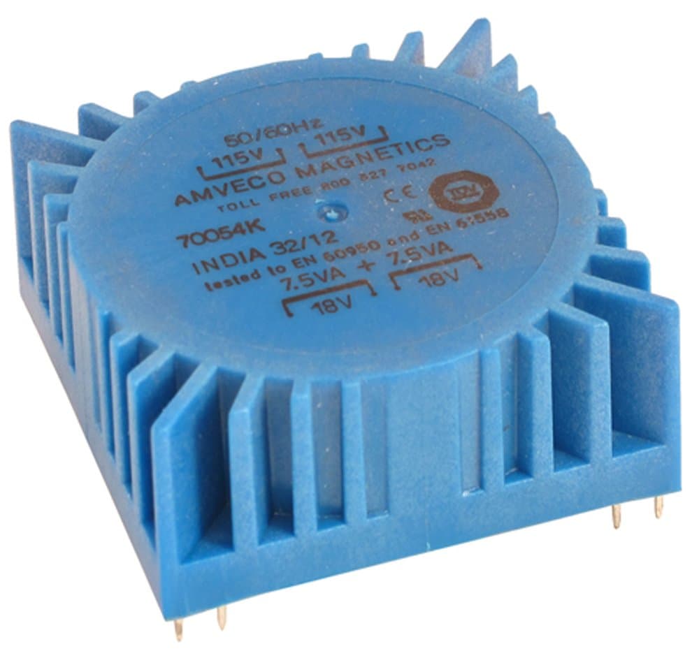 70054K Low Profile PC Mount Toroidal Transformer 2 @ 18 volts 15 VA rated