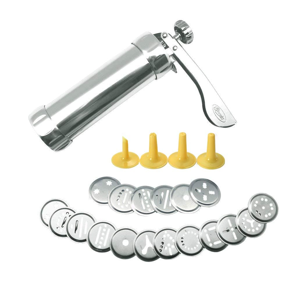 Cookie Press Machine Stainless Steel Biscuit Maker and Churro Maker with 20 Discs and 4 Icing Tips