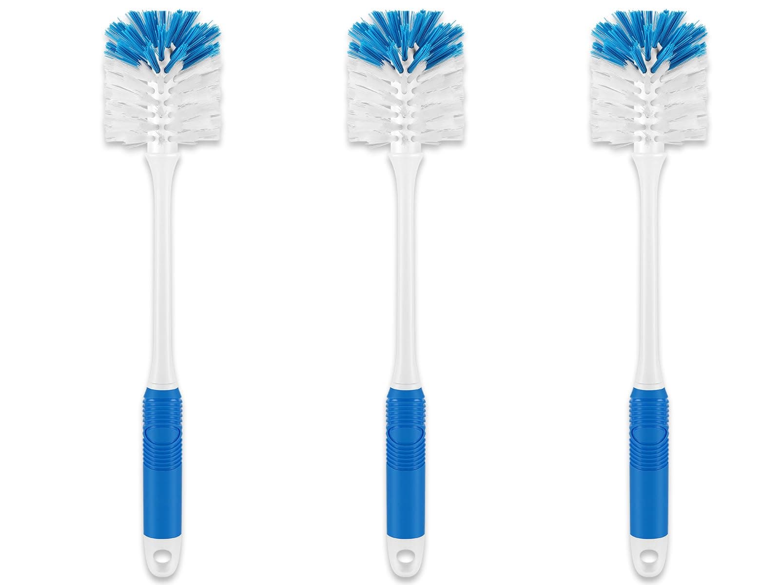 Long Handle Bottle Brush, Bottle Brush Cleaner with Dual Function Bristles for Water Bottles, Glasswares, Mugs, Thermoses, Baby Bottles, Blue 3 Pack