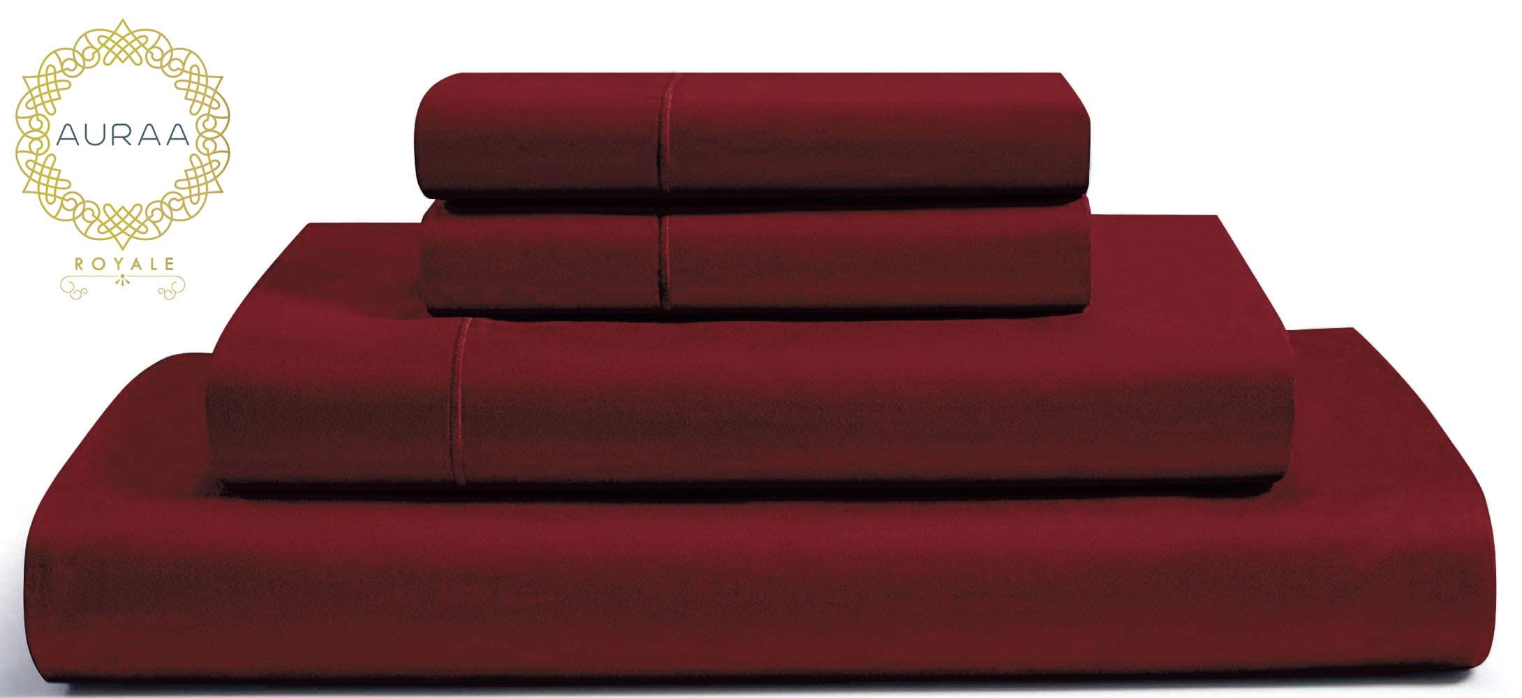RENAURAA 1000 Thread Count True Egyptian Extra Long Staple Cotton Sheet Set, 4 Pc Set, Sateen Weave, Hotel Collection Soft Luxury Bedding, Fits Upto 16" Deep Pocket (Burgundy, King)