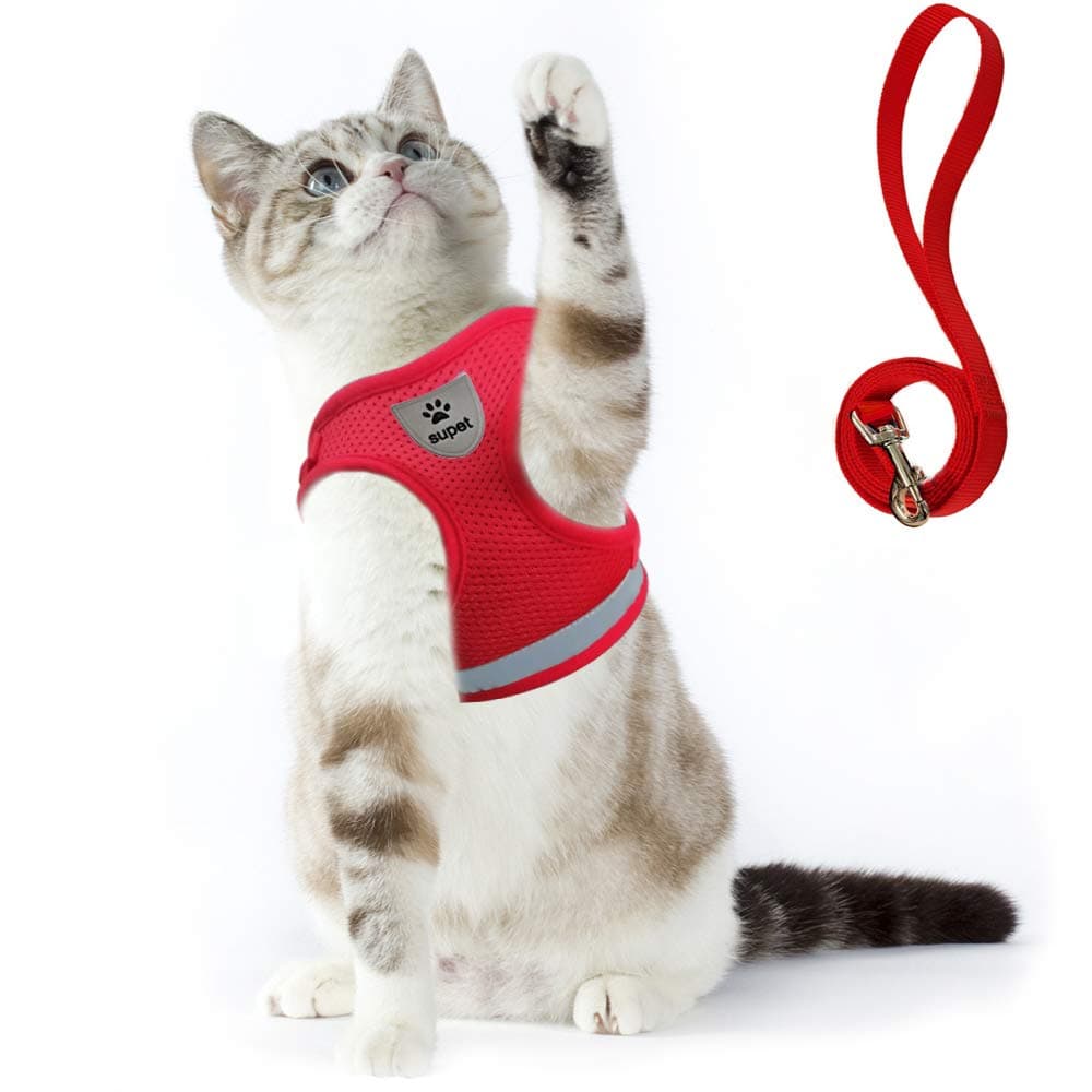 Supet Cat Harness and Leash Set for Walking Cat and Small Dog Harness Soft Mesh Harness Adjustable Cat Vest Harness with Reflective Strap Comfort Fit for Pet Kitten Puppy Rabbit