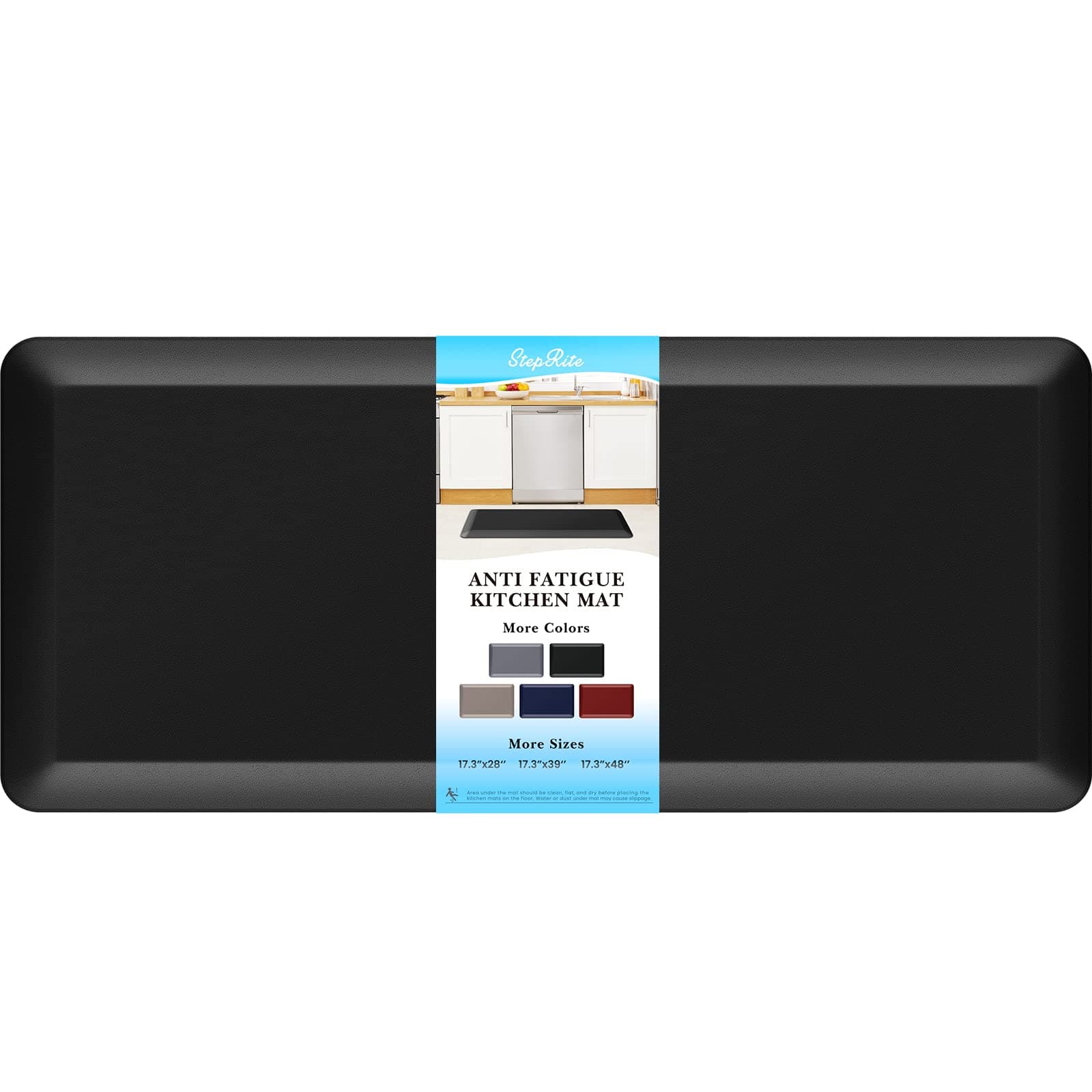 StepRite 4/5 Inch Thick Kitchen Mat Anti Fatigue Mat Kitchen Rugs Kitchen Decor Non-Slip, Stain Resistant, Water Resistant Kitchen Mats Desk Mat for Kitchen, Office, Workshop, Black, 17'' x 39''