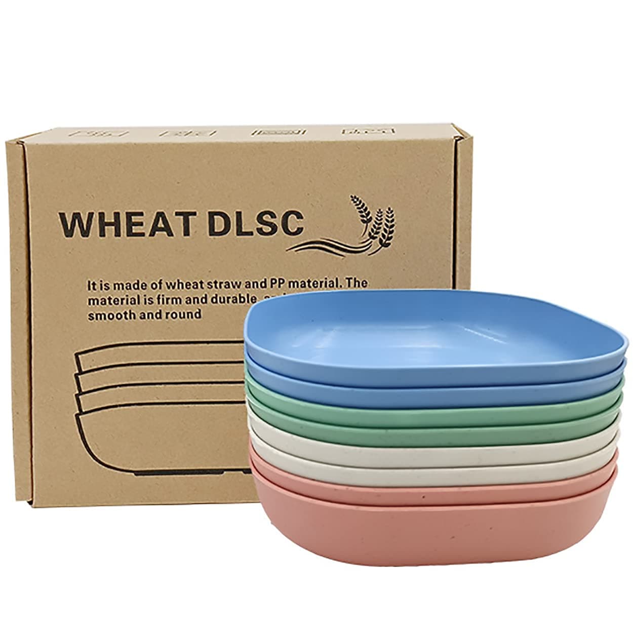 8Pcs Square Wheat Straw Plates Deep Dinner Dishes 5.7 Inches Unbreakable Tableware for Noodle Rice Fruit Cereal Dessert Salad, Dishwasher Microwave Safe Dinnerware