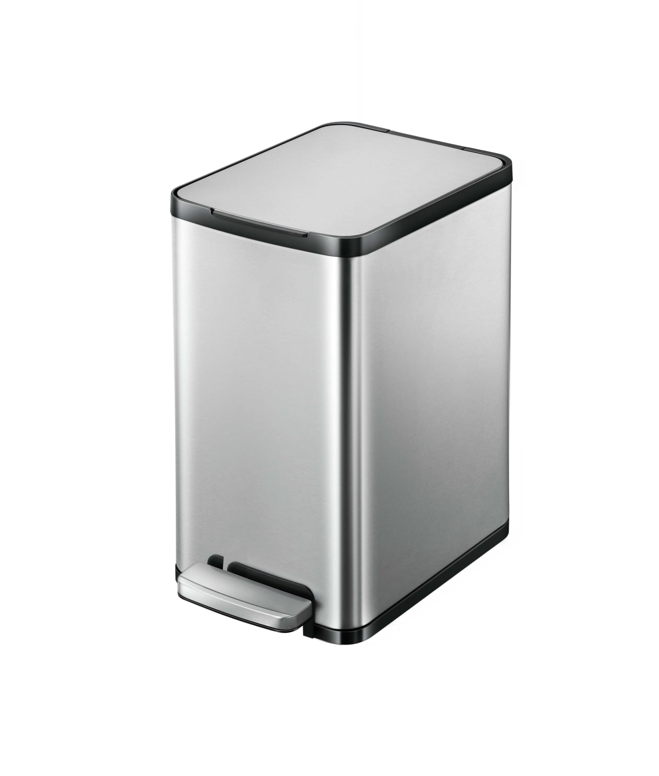 EKO Edison Slim Step Bin With Soft Close Lid, Stainless Steel Pedal Bin, Rectangular Hands-Free Kitchen Garbage Trash Can With Removable Inner Bucket Waste Bin Perfect For Home & Kitchen (10 Liters)