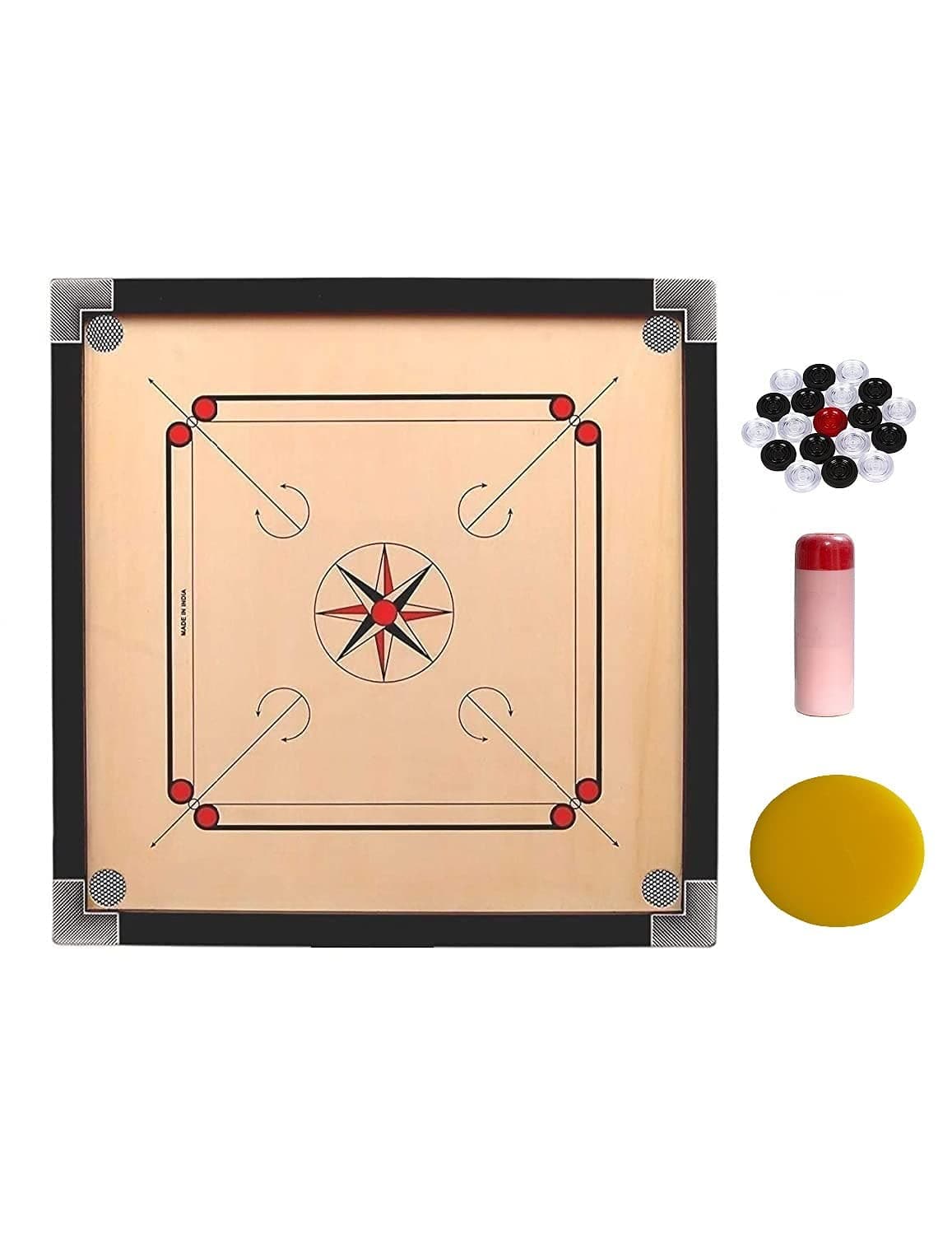 Generic PR Full Size Carrom Board with Coins Striker and Boric Powder, Beige (Large 26 inch)