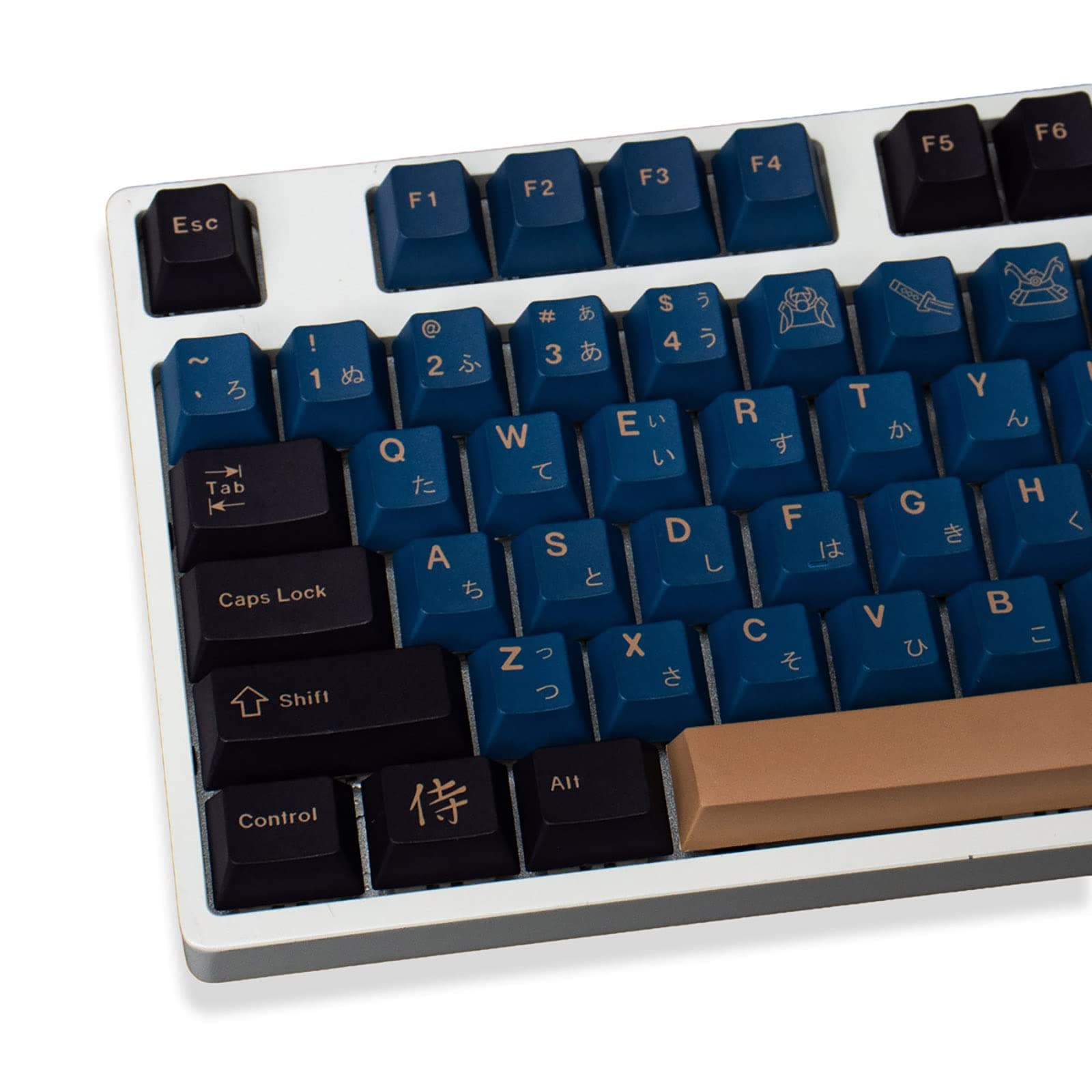 PBT Keycaps 129 Keys Cherry Profile Dye-Sub Blue Samurai Japanese Keycap Set for 61/64/87/100/108 Cherry MX Mechanical Keyboards