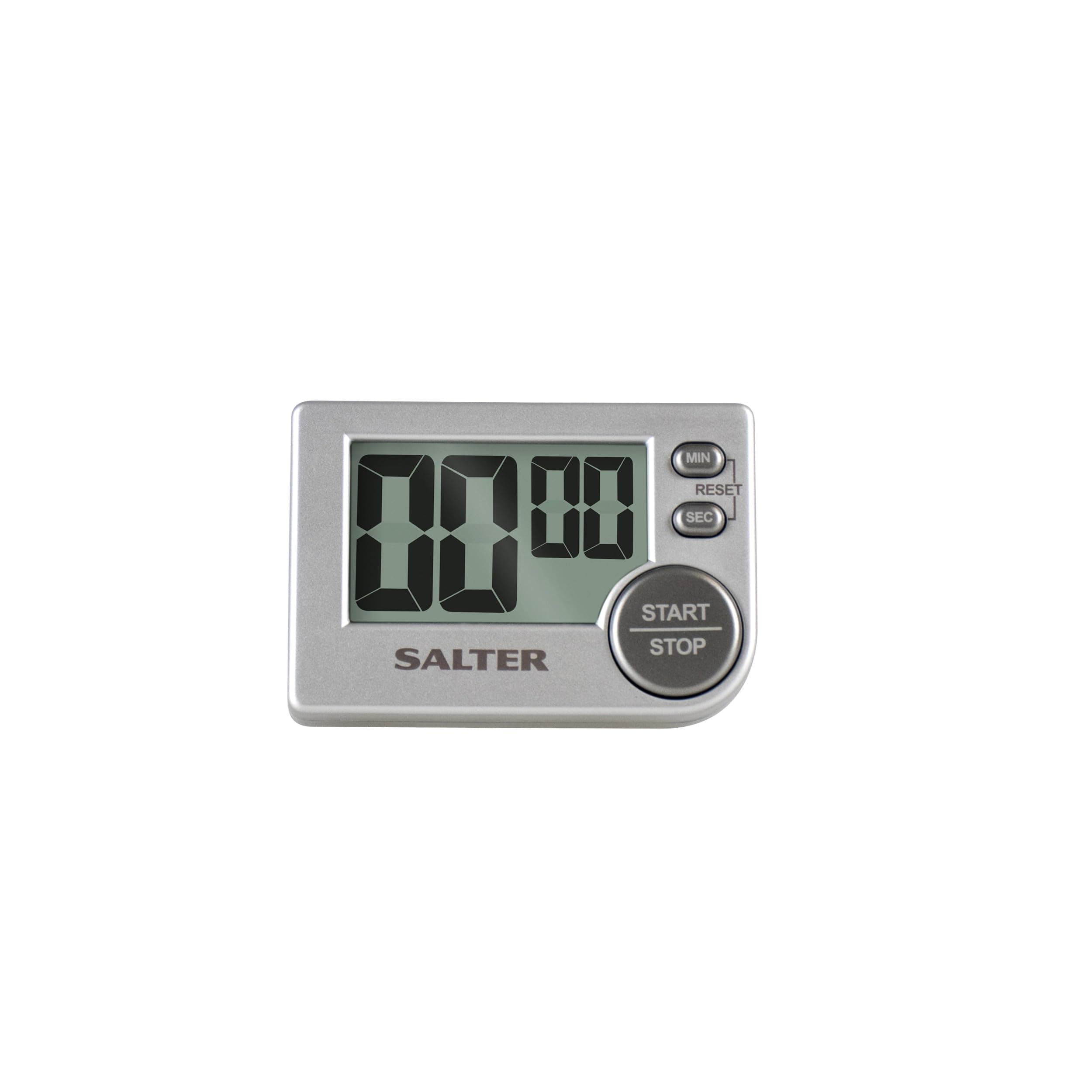 Salter Big Button Electric Kitchen Timer - Digital Stopwatch, Memory Function, Magnetic/Self-Standing, Stick on Fridge, Count Up/Down, 99:59, Beeper Sound, Start/Stop Button, 5.2 x 7.6cm, Grey
