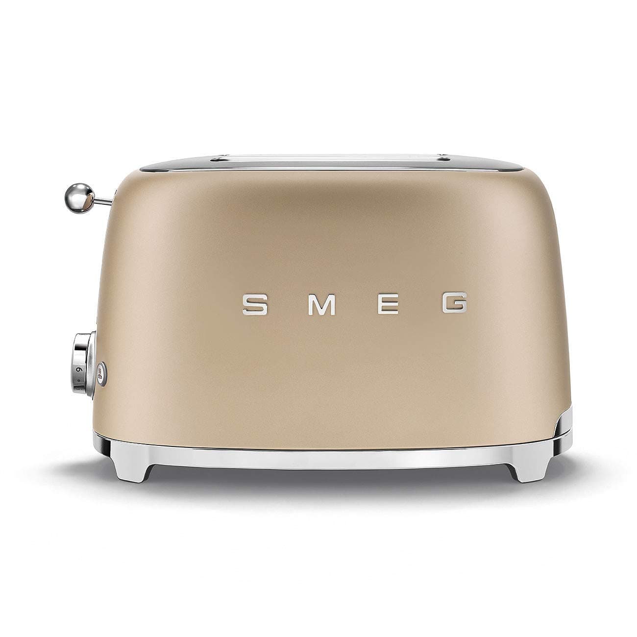 SMEG 2 Slice Toaster with 6 Presets and Defrost Function and Removable Crumb Tray TSF01CHMUS, Matte Champagne