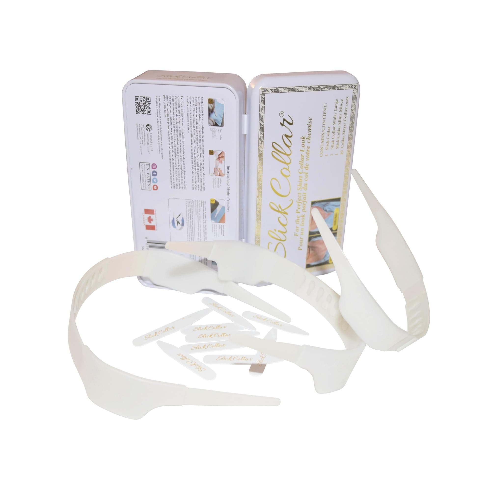 Slick Collar Adjustable Shirt Collar Support Bonus 3 Piece Set with Collar Stay for Men Women Slick Collar Slim EDC Metal Box