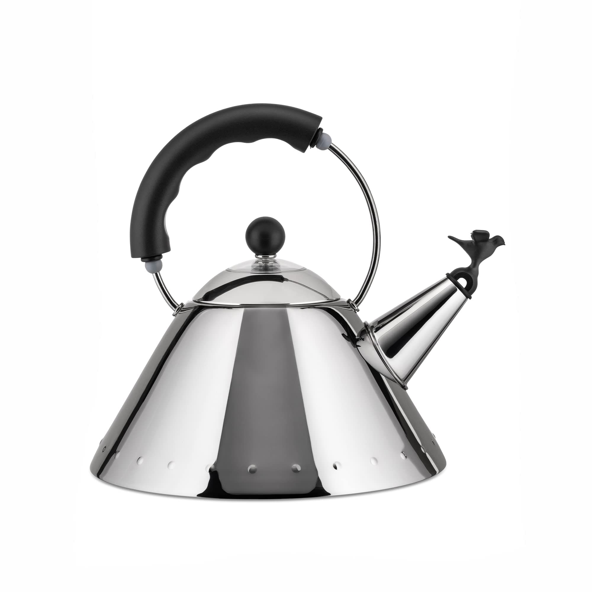 9093 B - Design Kettle with Handle and Bird-Shaped Whistle, Stainless Steel and PA, Black