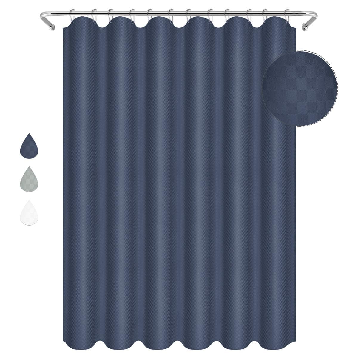 Eforgift Large Size Fabric Bathroom Curtain Water Proof Extra Thickened Easy Care Customized Checkered Plaid Design with Eyelets, Hotel Mildew Repellent Shower Curtain Navy Blue, 72 x 84 inches