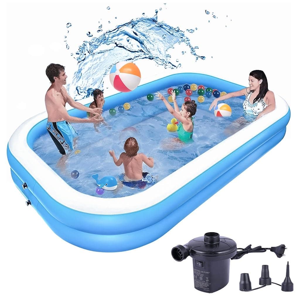 P FOR POGU 7 Feet Rectangular Inflatable Pool with Electric Pump Full-Sized Swimming with Family Bathtub for Kids Adults Indoor Outdoor Backyard Garden Summer Party (Blue)