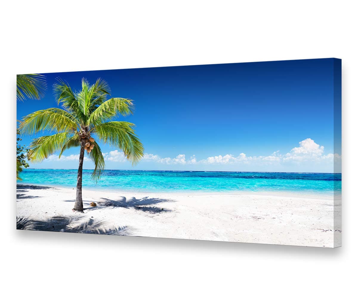 Baisuart-Large Canvas Wall Art Summer Ocean Waves Coconut Trees on Sands Beach Seascape Painting Sea Nature Pictures for Living Room Home Office Wall Decor Artwork